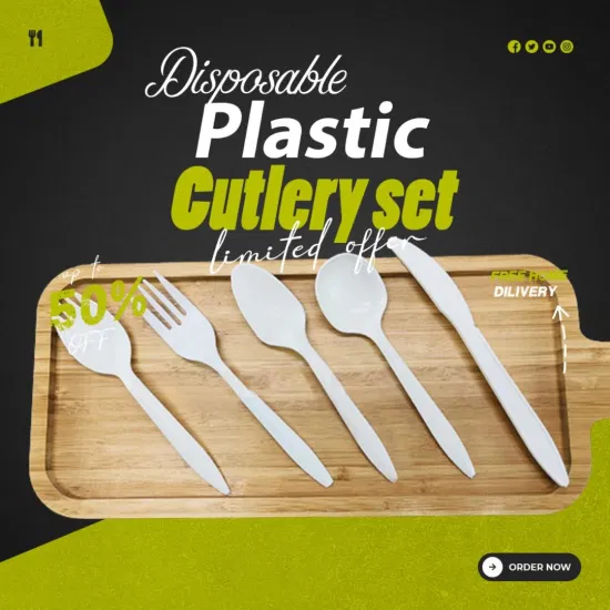 Couverts en plastique jetables de 145mm de longueur, cuillère en plastique PS blanche personnalisée pour plats à emporter